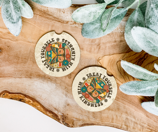 Treat yourself with kindness car coaster