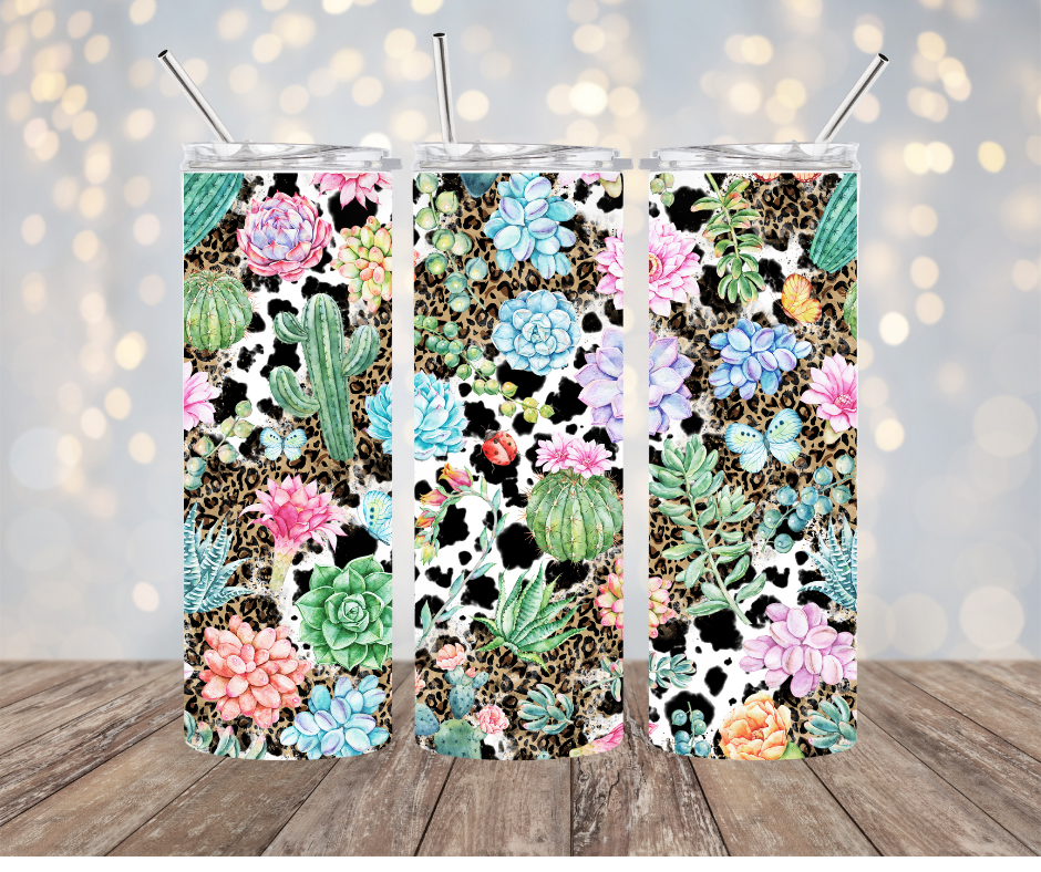 Cow Print and Succulents Tumbler